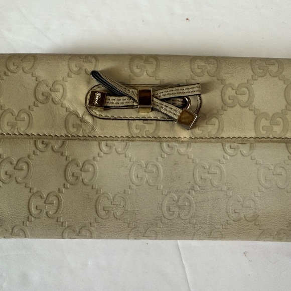 Gucci Wallet Purse Long Wallet Beige Woman Bow Authentic - Picture 1 of 10